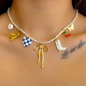 Gold and White Charm Necklace